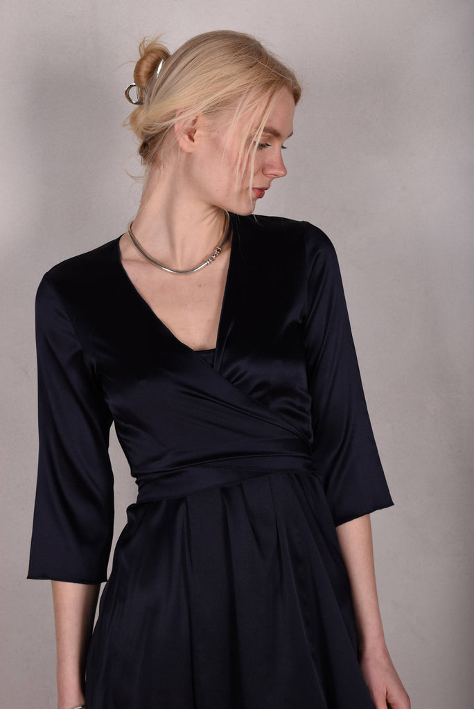 My-Long, Stretch silk maxilenght strap-dress. "Midnight" - Tone Barker Silk