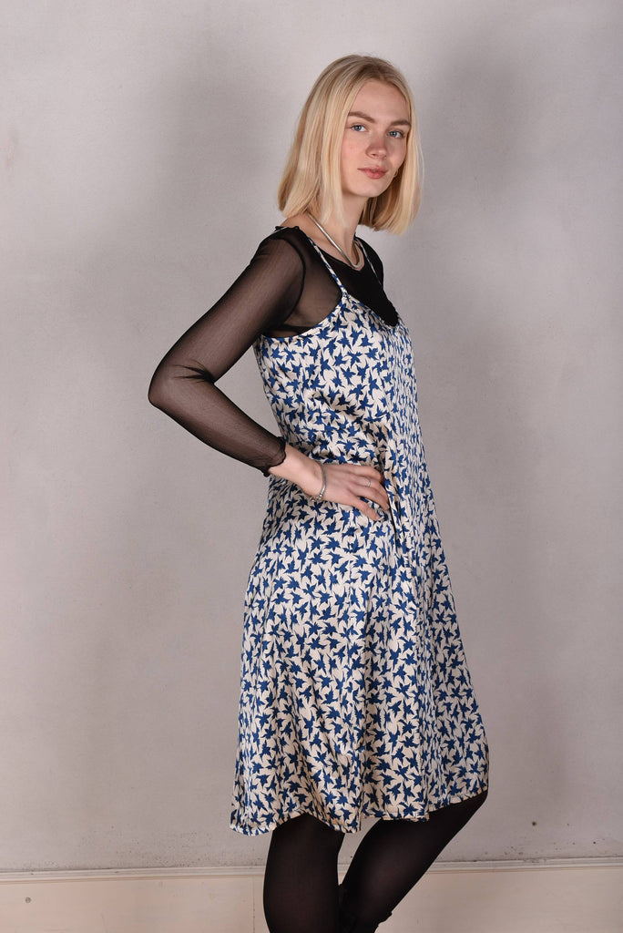 My-Midi. Stretch silk "slip"dress with shoulder straps. "True-bird" - Tone Barker Silk