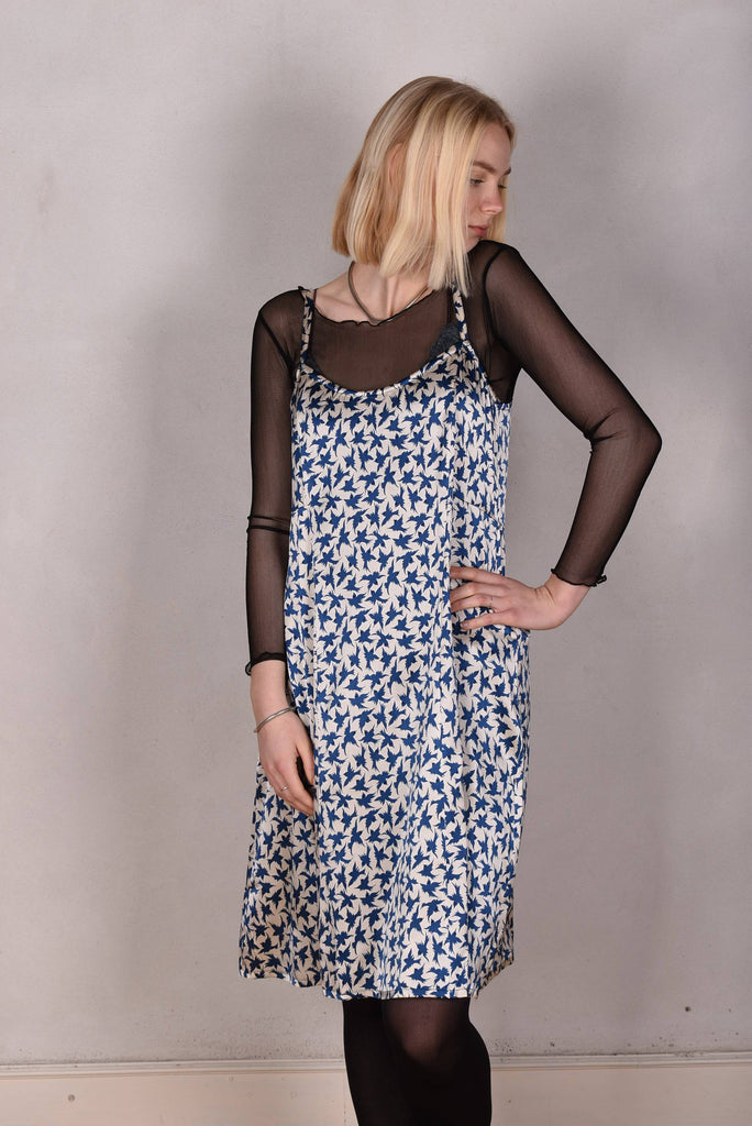 My-Midi. Stretch silk "slip"dress with shoulder straps. "True-bird" - Tone Barker Silk
