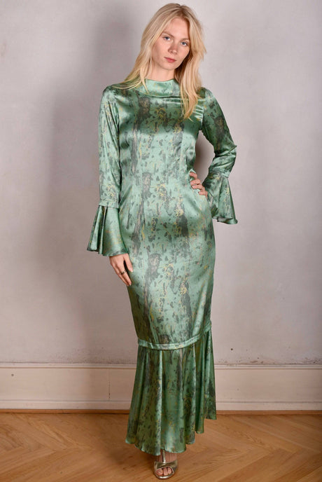 Naudress. Silk stretch satin dress long/short option. Print "Sea-Mar" - Tone Barker Silk