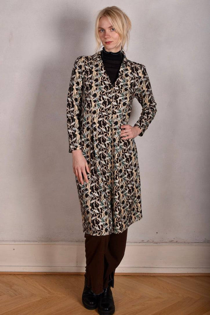 Nennie. Shirt dress in Noil silk/rayon mix. Print "Bird/Branch" - Tone Barker Silk