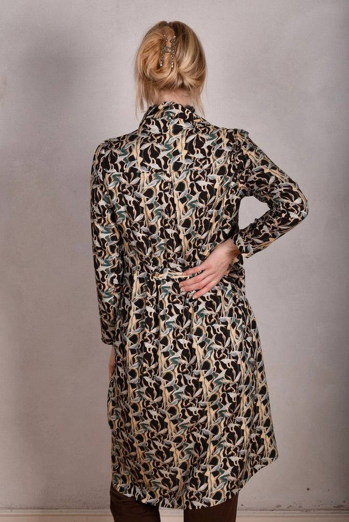 Nennie. Shirt dress in Noil silk/rayon mix. Print "Bird/Branch" - Tone Barker Silk