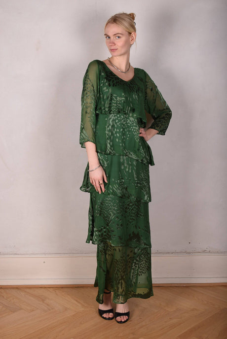 Nyn-Frida. The "magic" dress in layers, with 3/4 sleeves "Forrest" - Tone Barker Silk