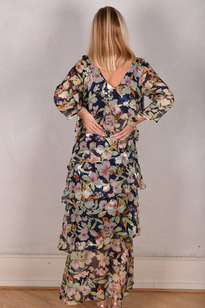 Nyn-Frida. The "magic" dress in layers, with 3/4 sleeves "Ink-bloom" - Tone Barker Silk