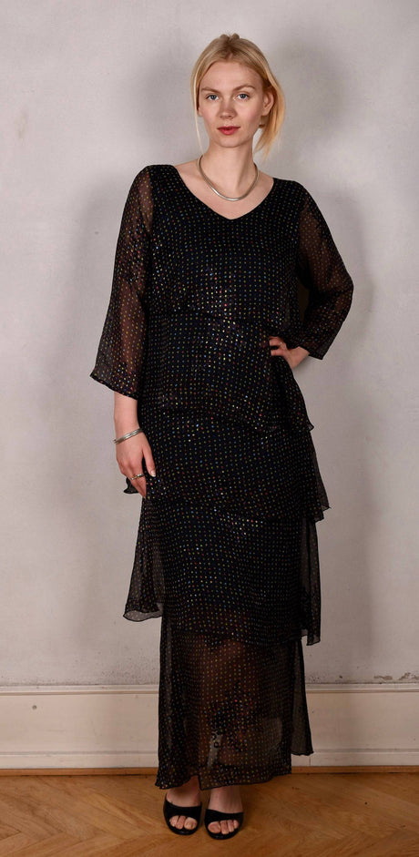 Nyn-Frida, The "magic" dress in layers, with 4/5 sleeves "Blears" - Tone Barker Silk