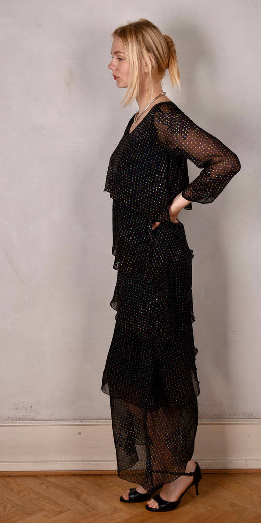 Nyn-Frida, The "magic" dress in layers, with 4/5 sleeves "Blears" - Tone Barker Silk