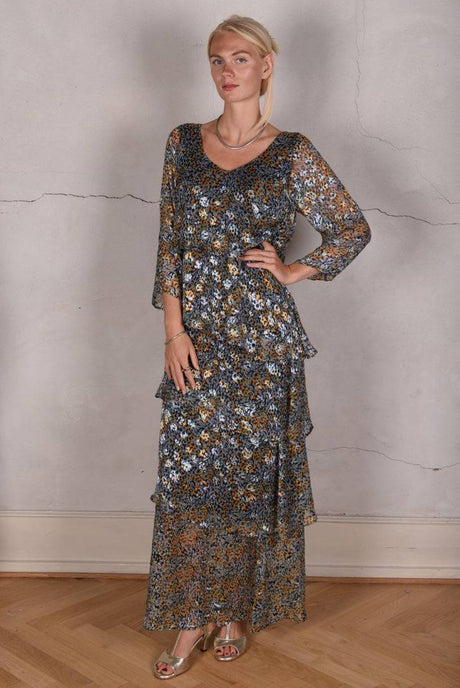 Nyn-Frida. The "magic" dress in layers, with 4/5 sleeves "Ink-drops" - Tone Barker Silk