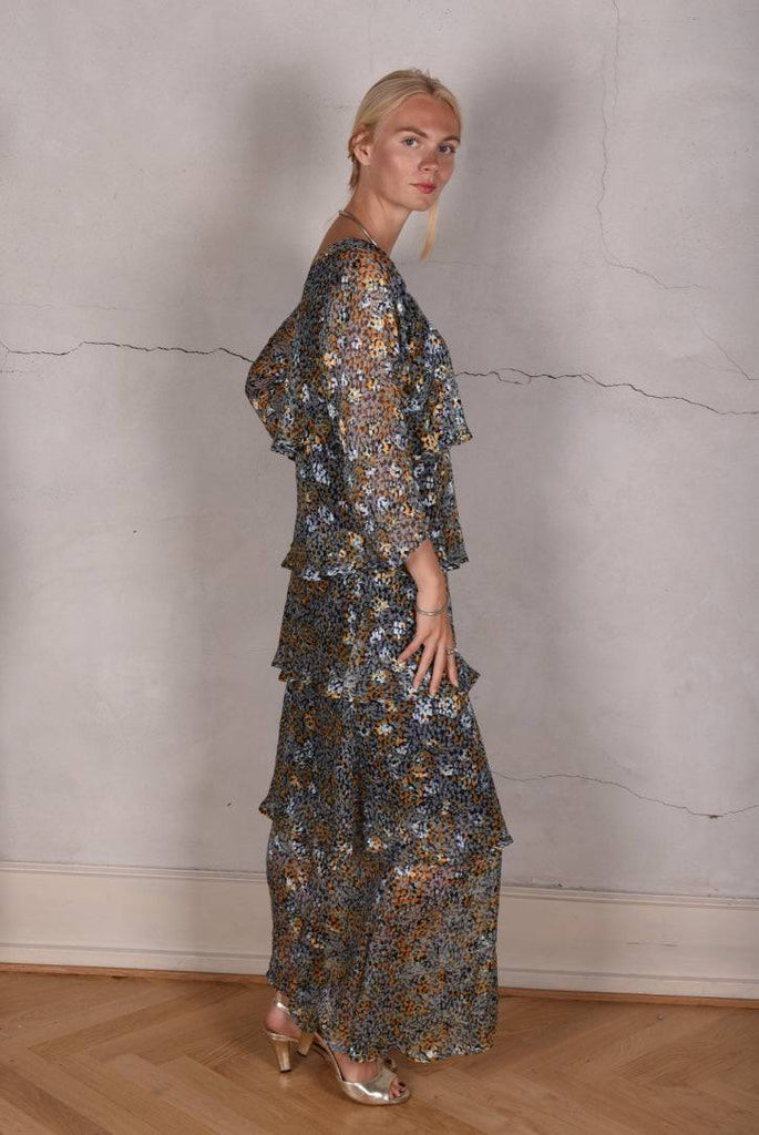 Nyn-Frida. The "magic" dress in layers, with 4/5 sleeves "Ink-drops" - Tone Barker Silk