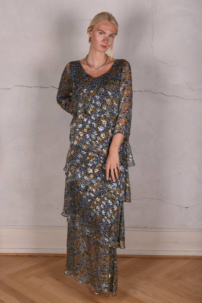 Nyn-Frida. The "magic" dress in layers, with 4/5 sleeves "Ink-drops" - Tone Barker Silk