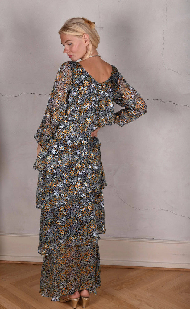 Nyn-Frida. The "magic" dress in layers, with 4/5 sleeves "Ink-drops" - Tone Barker Silk