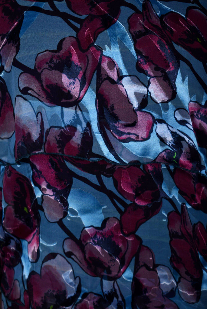 Nyn-Frida, The "magic" dress in layers, with 4/5 sleeves "Shady Poppies" - Tone Barker Silk