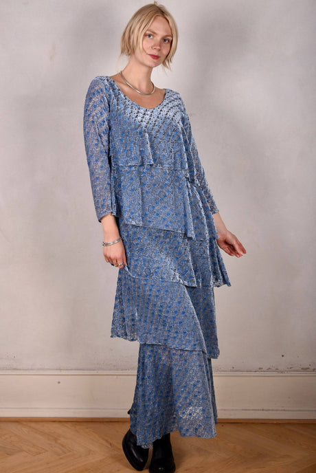 Nyn-Frida, The "magic" dress in layers, with 4/5 sleeves "Star Velvet" - Tone Barker Silk