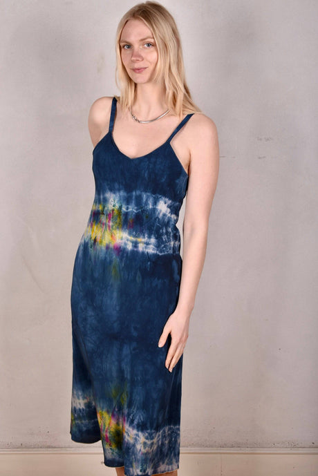 Pallas tie-dye "N-lite" Midi length "slip" dress in 100% silk Crepe-de-Chine - Tone Barker Silk