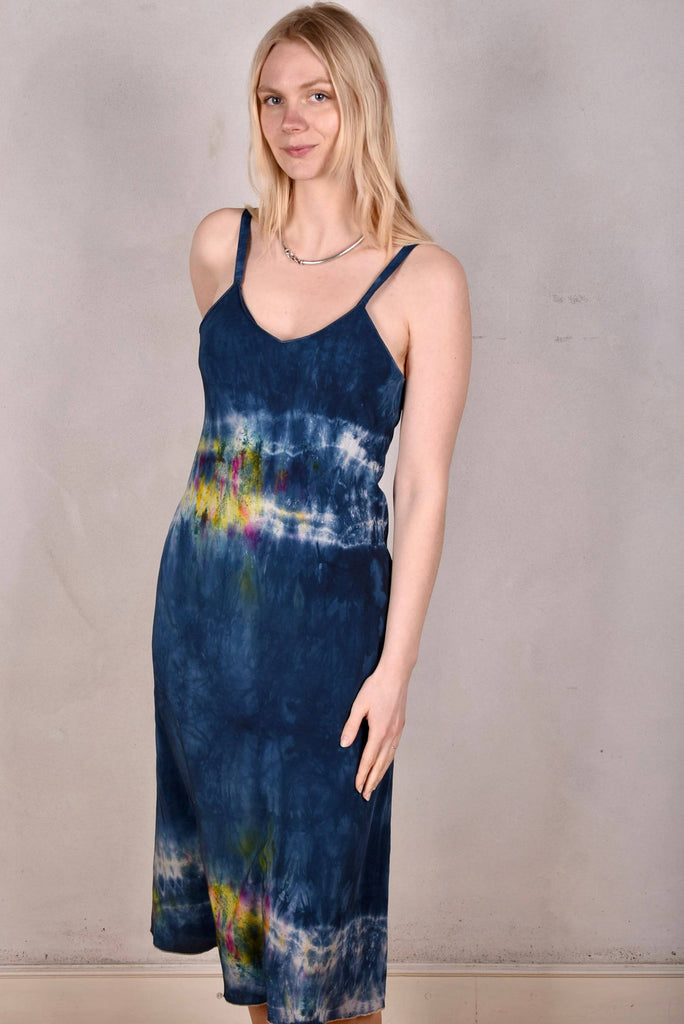 Pallas tie-dye "N-lite" Midi length "slip" dress in 100% silk Crepe-de-Chine - Tone Barker Silk