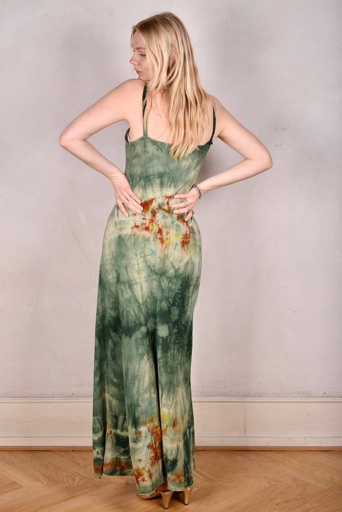 Pauline. Maxi dress in hand-dyed  Crepe de Chine 100% silk "Woody" - Tone Barker Silk