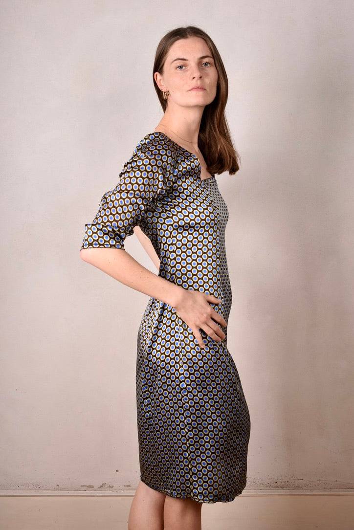 pernille silk dress Pernille Stretch silk dress w. 3/4 sleeves and square neckline 