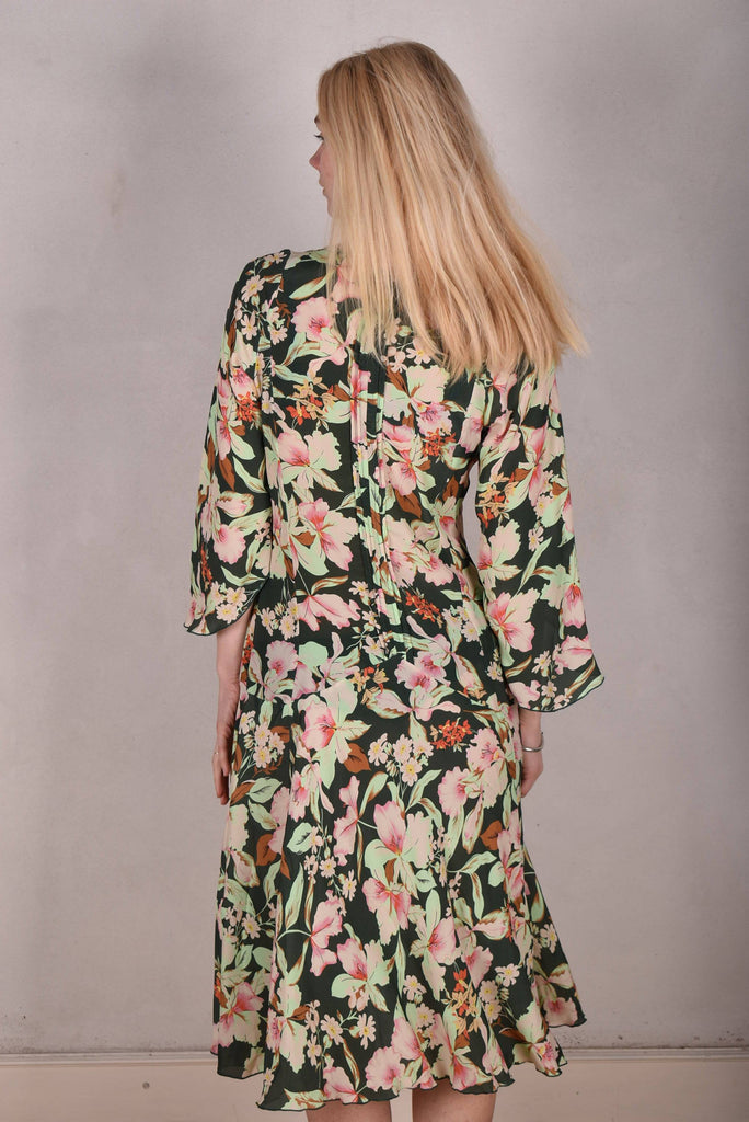 Phoebe. Dress in silk/viscose Crepe-de-Chine, bohemian style. "Bee bloom" - Tone Barker Silk