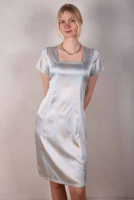Pippina Stretch silk dress w. short sleeves and square neckline "Lightly" - Tone Barker Silk