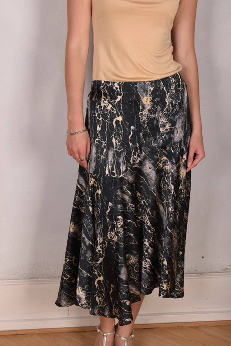 Skirt-Nulle in Silk stretch satin. Print "Marble" - Tone Barker Silk