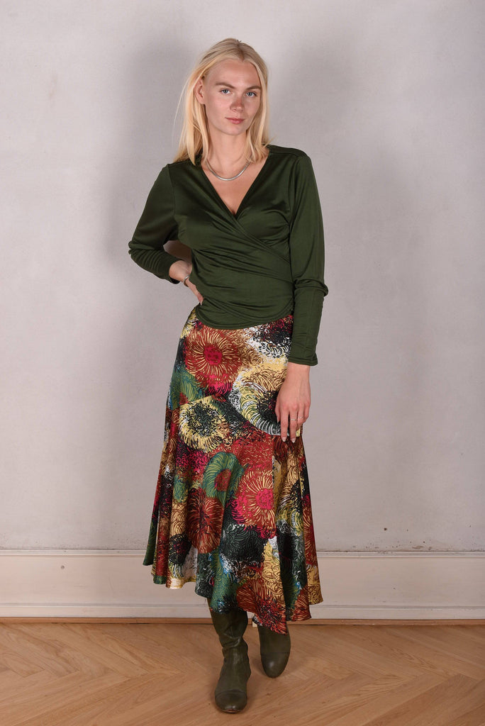 Skirt-Nulle in Silk stretch satin. Print "Swirl" - Tone Barker Silk