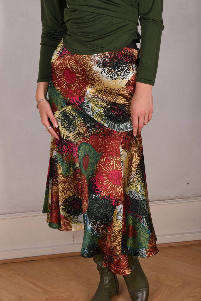 Skirt-Nulle in Silk stretch satin. Print "Swirl" - Tone Barker Silk