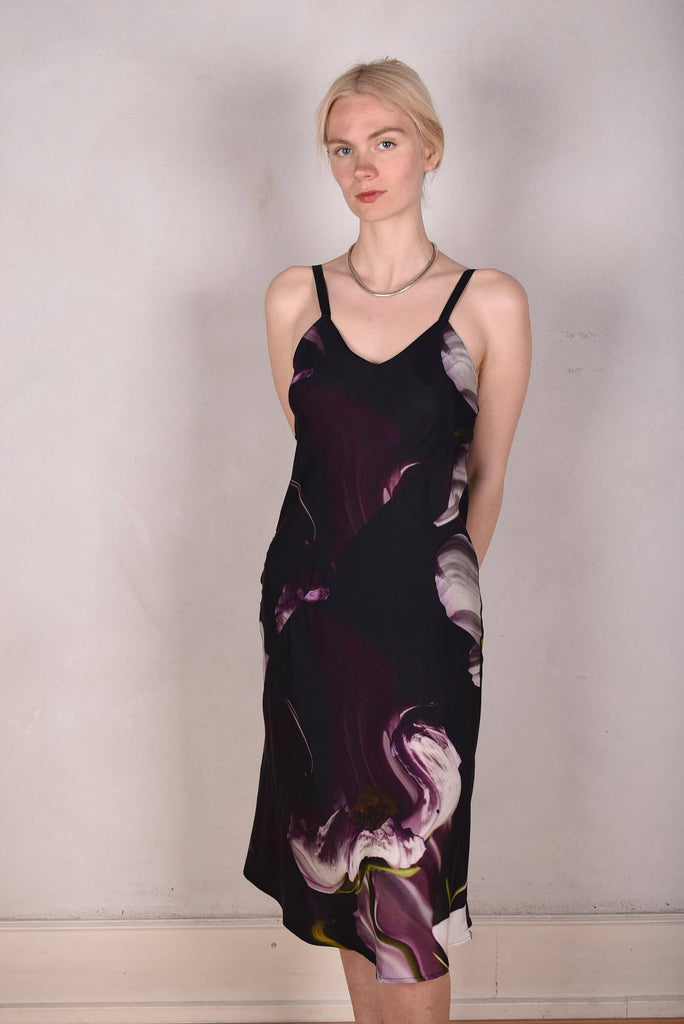 M.BARKER Pallas Midi length , bias cut "slip" dress in  Stretch silk 95% silk/5% elastan "Deflowered" - Tone Barker Silk