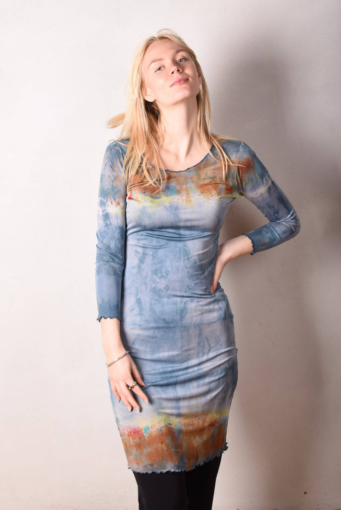 Nubie. Dress in 100% silk jersey. Long sleeves Unique Tie&Dye - Tone Barker Silk