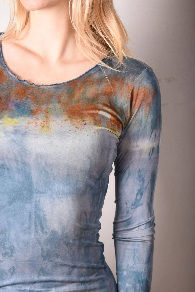 Nubie. Dress in 100% silk jersey. Long sleeves Unique Tie&Dye - Tone Barker Silk