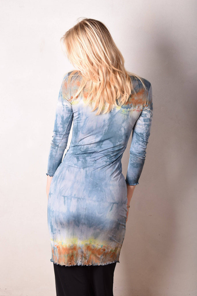 Nubie. Dress in 100% silk jersey. Long sleeves Unique Tie&Dye - Tone Barker Silk