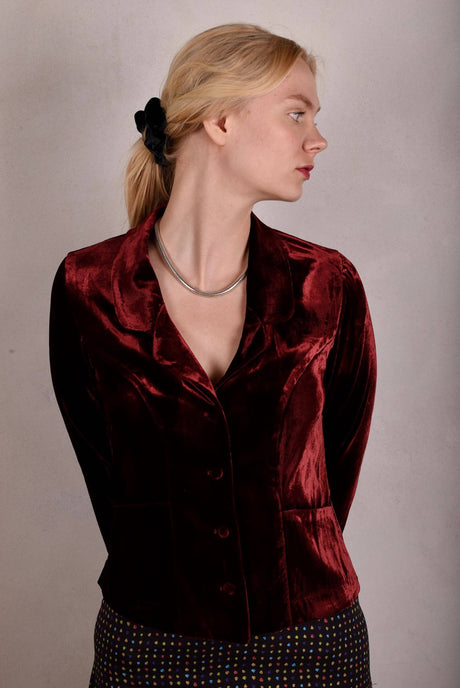 Patti-velvet. Silk stretch Velvet Jacket. Burgundy - Tone Barker Silk