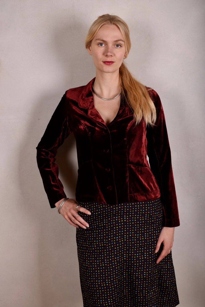 Patti-velvet. Silk stretch Velvet Jacket. Burgundy - Tone Barker Silk
