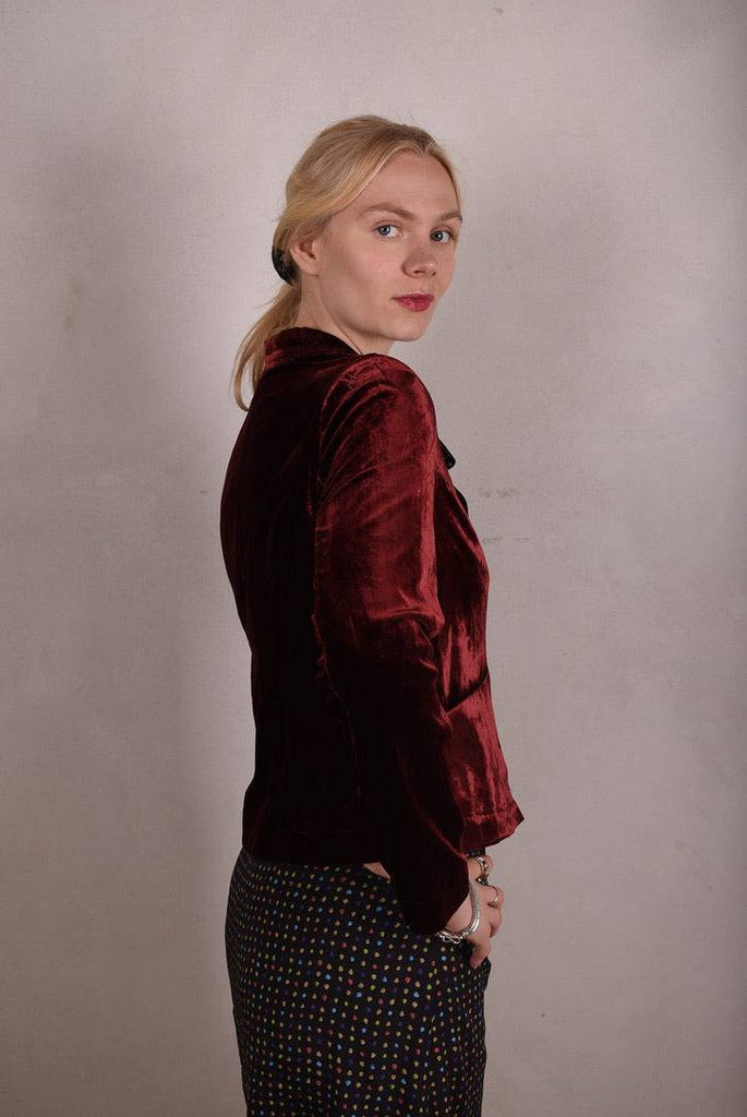 Patti-velvet. Silk stretch Velvet Jacket. Burgundy - Tone Barker Silk