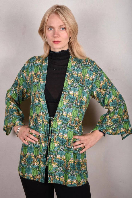 Kimonoil. Short Kimono-top in Noil silk/rayon mix 60%silk/40%viscose. Print "Nowlie" - Tone Barker Silk
