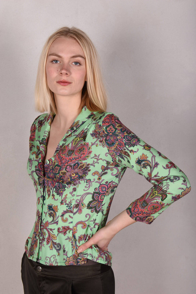 Sifty. Fitted Blouse/jacket in stretch crepe silk (Greensley) - Tone Barker Silk
