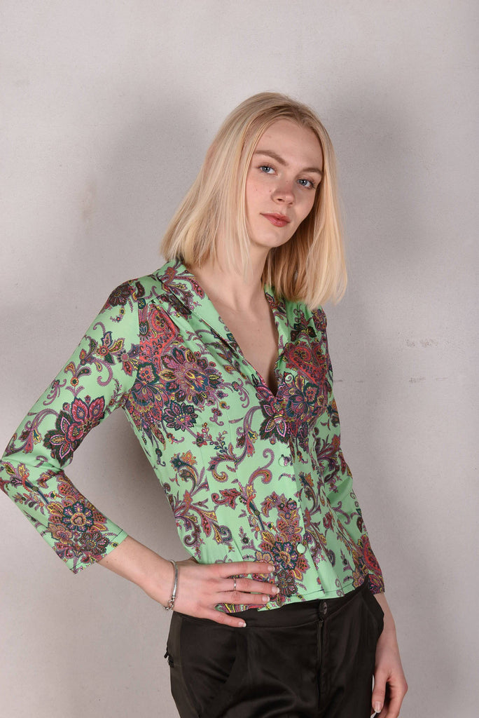 Sifty. Fitted Blouse/jacket in stretch crepe silk (Greensley) - Tone Barker Silk