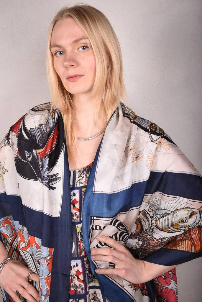 Artist Scarf. 100% SilkHabotai  70X200 cm. "Major Suse" by Suse Hartung - Tone Barker Silk