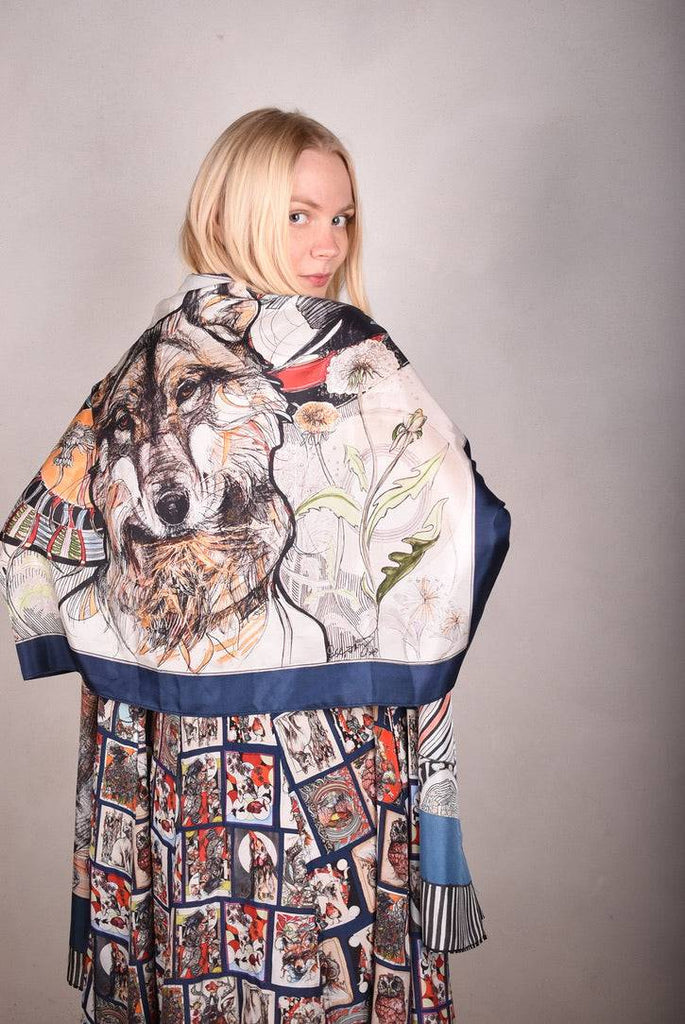 Artist Scarf. 100% SilkHabotai  70X200 cm. "Major Suse" by Suse Hartung - Tone Barker Silk