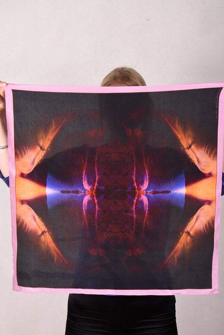 Artist Scarf in 100% Silk Crepe-de-Chine 70X70 cm. "Terra Mare, purple" by Malene Nors Tardrup - Tone Barker Silk