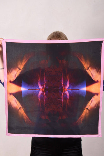 Artist Scarf in 100% Silk Crepe-de-Chine 70X70 cm. "Terra Mare, purple" by Malene Nors Tardrup - Tone Barker Silk