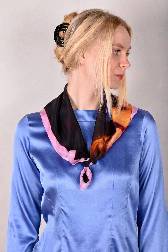 Artist Scarf in 100% Silk Crepe-de-Chine 70X70 cm. "Terra Mare, purple" by Malene Nors Tardrup - Tone Barker Silk