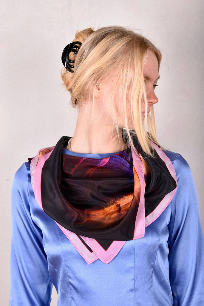 Artist Scarf in 100% Silk Crepe-de-Chine 70X70 cm. "Terra Mare, purple" by Malene Nors Tardrup - Tone Barker Silk