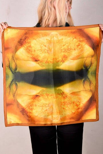 Artist Scarf in 100% Silk Crepe-de-Chine 70X70 cm. "Terra Mare, yellow" by Malene Nors Tardrup - Tone Barker Silk