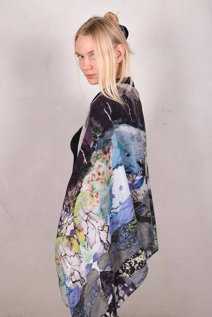 Artist Scarf. Silk Crepe-de-Chine 70X200 cm. "Lake-in-winter" - Tone Barker Silk