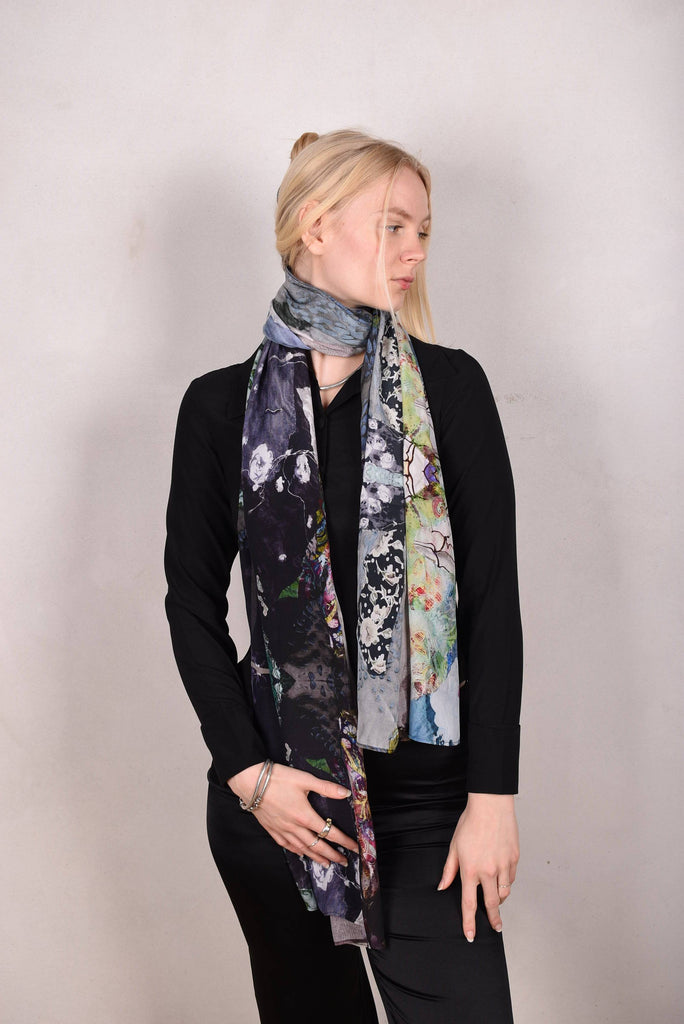 Artist Scarf. Silk Crepe-de-Chine 70X200 cm. "Lake-in-winter" - Tone Barker Silk