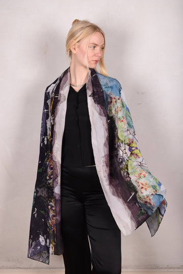 Artist Scarf. Silk Crepe-de-Chine 70X200 cm. "Lake-in-winter" - Tone Barker Silk