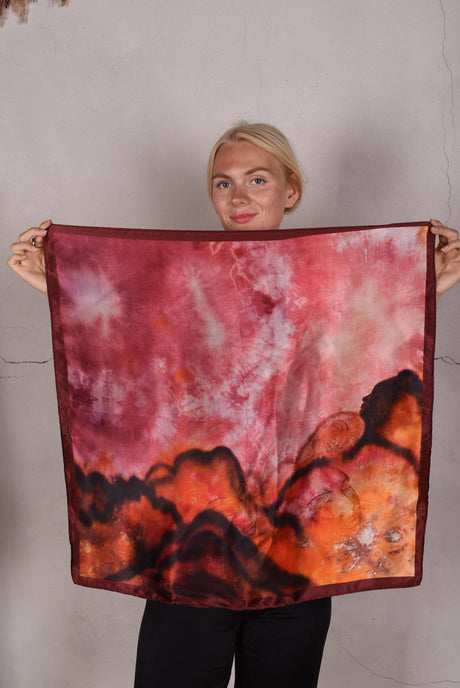 Artist Scarf. Silk Satin 70X70 cm. Boje Barker "Burgundy" - Tone Barker Silk