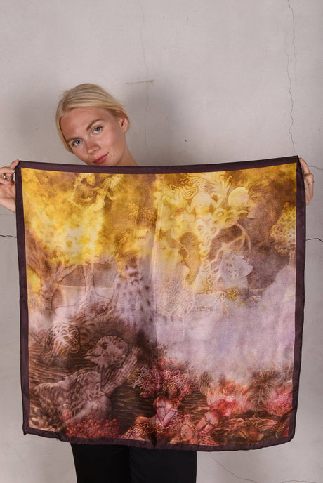 Artist Scarf. Silk Satin 70X70 cm. Boje Barker "Choko" - Tone Barker Silk