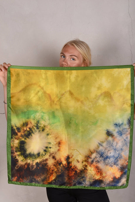 Artist Scarf. Silk Satin 70X70 cm. Boje Barker "Green" - Tone Barker Silk