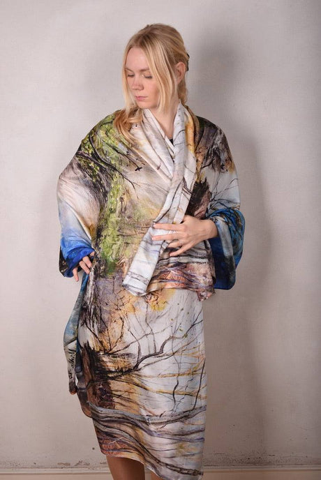 Crush, artist. Large Shawl/sarong in 100% silk Habotai. Martin spang Olsen  "Early Eve" - Tone Barker Silk