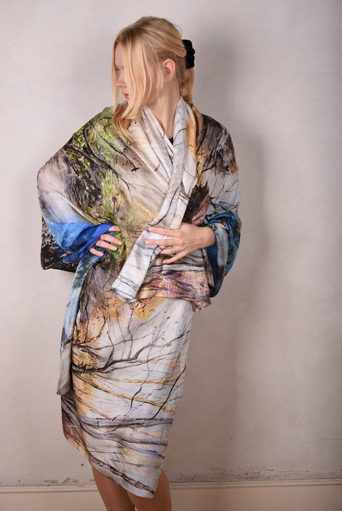 Crush, artist. Large Shawl/sarong in 100% silk Habotai. Martin spang Olsen  "Early Eve" - Tone Barker Silk